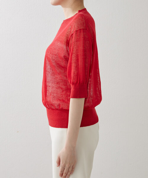 Whim Gazette(ウィム ガゼット シルク混Vネックニット赤プル