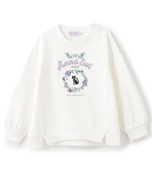 ANNA SUI mini(アナスイ・ミニ)の「ネコ刺しゅう長袖トレーナー(スウェット・キッズ・オフホワイト・120cm/130cm)」の1枚目の写真