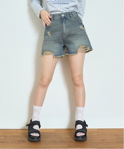【完売】  セール】【LTXC】ダメージデニムショートパンツ（デニムパンツ パンツ