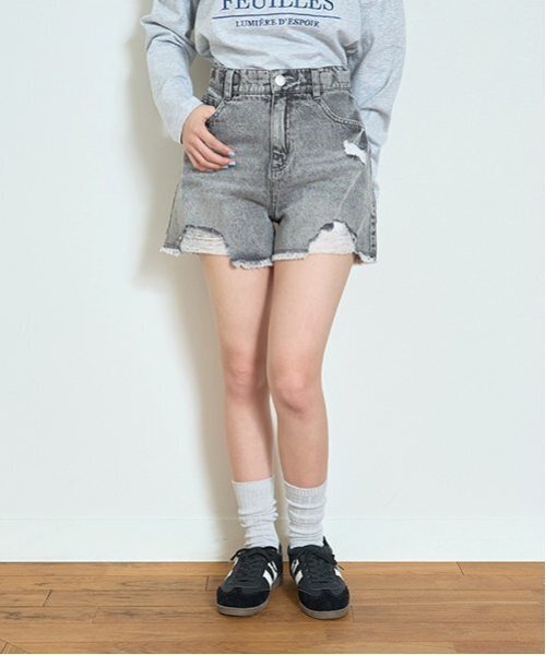 LOVETOXIC（ラブトキシック）の「【LTXC】ダメージデニムショートパンツ（デニムパンツ・キッズ・ネイビー/グレー/ライトブルー/ブラック・M:150cm/S:140cm/L:160cm）」の3枚目の写真