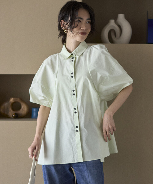 Firsthand（ファーストハンド）の「Firsthand/ファーストハンド 切替デザイン バルーンスリーブシャツ / 5分袖 ブラウス（シャツ/ブラウス・レディース・ストライプ/ホワイト/ブラック/ブラウン/ブルー/ミント・FREE/ﾌﾘ-）」の4枚目の写真