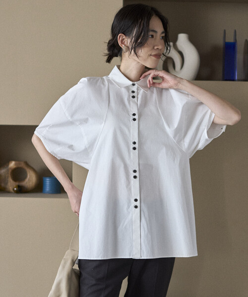 Firsthand（ファーストハンド）の「Firsthand/ファーストハンド 切替デザイン バルーンスリーブシャツ / 5分袖 ブラウス（シャツ/ブラウス・レディース・ストライプ/ホワイト/ブラック/ブラウン/ブルー/ミント・FREE/ﾌﾘ-）」の15枚目の写真