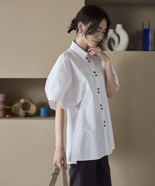 Firsthand（ファーストハンド）の「Firsthand/ファーストハンド 切替デザイン バルーンスリーブシャツ / 5分袖 ブラウス（シャツ/ブラウス・レディース・ストライプ/ホワイト/ブラック/ブラウン/ブルー/ミント・FREE/ﾌﾘ-）」の16枚目の写真