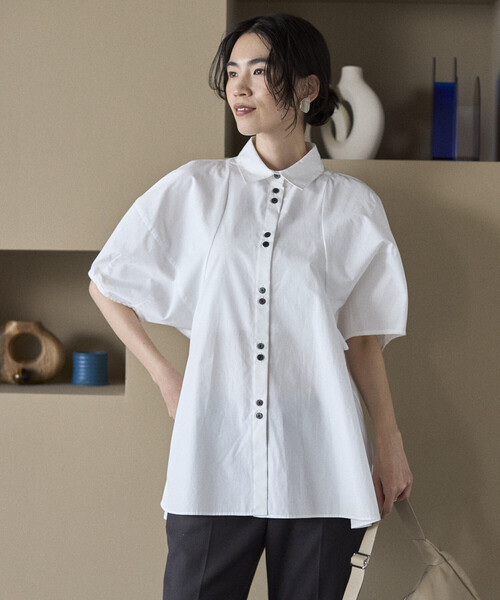Firsthand（ファーストハンド）の「Firsthand/ファーストハンド 切替デザイン バルーンスリーブシャツ / 5分袖 ブラウス（シャツ/ブラウス・レディース・ストライプ/ホワイト/ブラック/ブラウン/ブルー/ミント・FREE/ﾌﾘ-）」の19枚目の写真