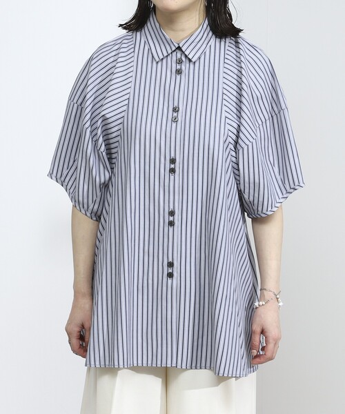 ブラウス シャツ Firsthand/ファーストハンド 切替デザイン バルーンスリーブシャツ / 5分袖 ブラウス レディース Firsthand/切替デザイン バルーンスリーブシャツ / 5分袖