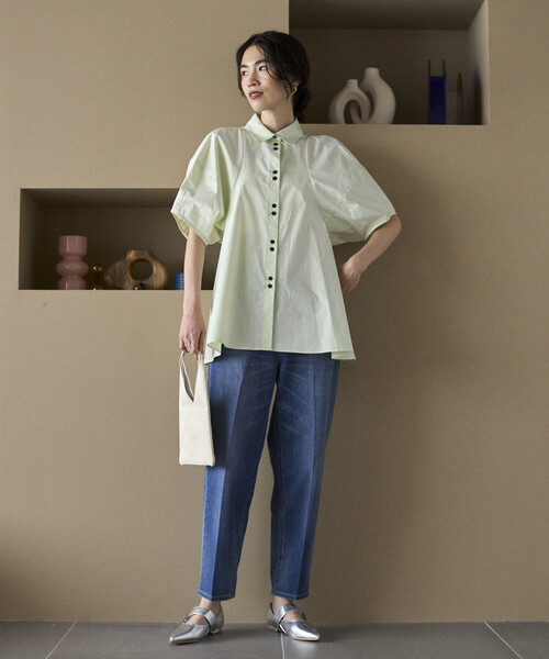 Firsthand（ファーストハンド）の「Firsthand/ファーストハンド 切替デザイン バルーンスリーブシャツ / 5分袖 ブラウス（シャツ/ブラウス・レディース・ストライプ/ホワイト/ブラック/ブラウン・FREE/ﾌﾘ-）」の15枚目の写真