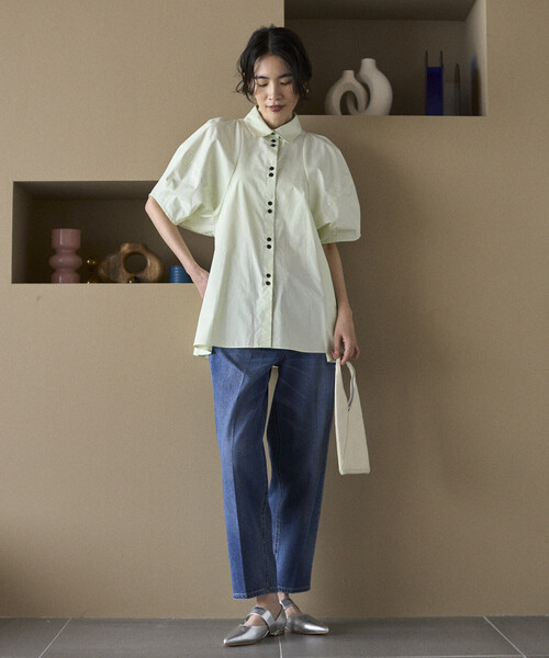 Firsthand（ファーストハンド）の「Firsthand/ファーストハンド 切替デザイン バルーンスリーブシャツ / 5分袖 ブラウス（シャツ/ブラウス・レディース・ストライプ/ホワイト/ブラック/ブラウン・FREE/ﾌﾘ-）」の14枚目の写真