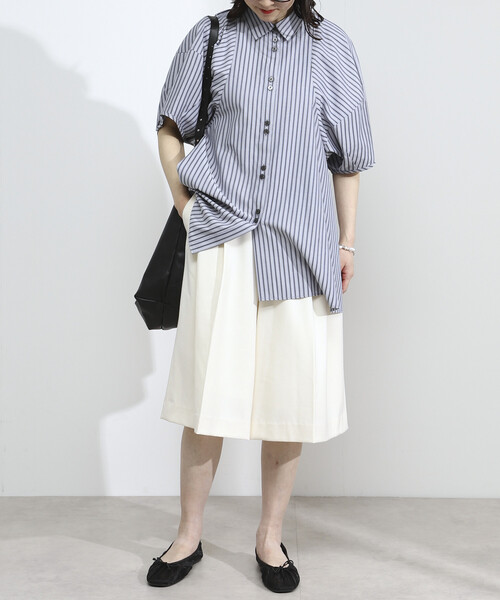 Firsthand(ファーストハンド)の「Firsthand/ファーストハンド 切替デザイン バルーンスリーブシャツ / 5分袖 ブラウス(シャツ/ブラウス・レディース・ストライプ/ホワイト/ブラック/ブラウン・FREE/フリ-)」の6枚目の写真