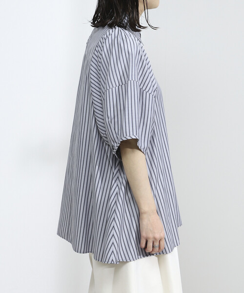 Firsthand（ファーストハンド）の「Firsthand/ファーストハンド 切替デザイン バルーンスリーブシャツ / 5分袖 ブラウス（シャツ/ブラウス・レディース・ストライプ/ホワイト/ブラック/ブラウン/ブルー/ミント・FREE/ﾌﾘ-）」の10枚目の写真