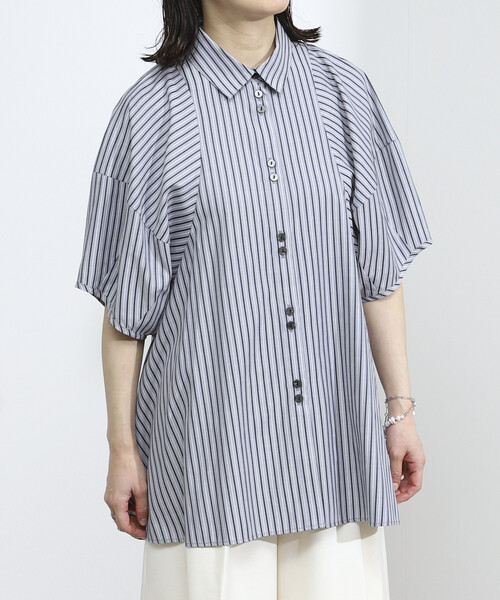 Firsthand（ファーストハンド）の「Firsthand/ファーストハンド 切替デザイン バルーンスリーブシャツ / 5分袖 ブラウス（シャツ/ブラウス・レディース・ストライプ/ホワイト/ブラック/ブラウン/ブルー/ミント・FREE/ﾌﾘ-）」の11枚目の写真