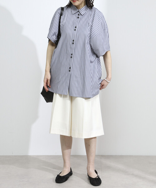 Firsthand（ファーストハンド）の「Firsthand/ファーストハンド 切替デザイン バルーンスリーブシャツ / 5分袖 ブラウス（シャツ/ブラウス・レディース・ストライプ/ホワイト/ブラック/ブラウン/ブルー/ミント・FREE/ﾌﾘ-）」の12枚目の写真