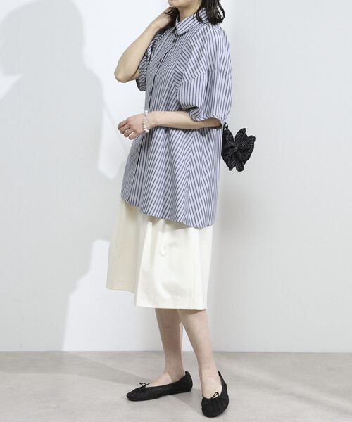 Firsthand（ファーストハンド）の「Firsthand/ファーストハンド 切替デザイン バルーンスリーブシャツ / 5分袖 ブラウス（シャツ/ブラウス・レディース・ストライプ/ホワイト/ブラック/ブラウン/ブルー/ミント・FREE/ﾌﾘ-）」の13枚目の写真