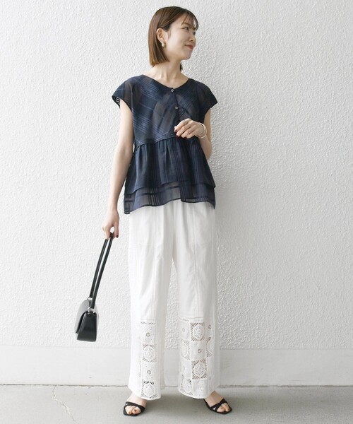 SHIPS for women / シップスウィメン SHIPS any:〈洗濯機可能〉シアー チェック ティアード ペプラム 2WAY ブラウス SHIPS any:〈洗濯機可能〉シアー チェック ティアード ペプラム