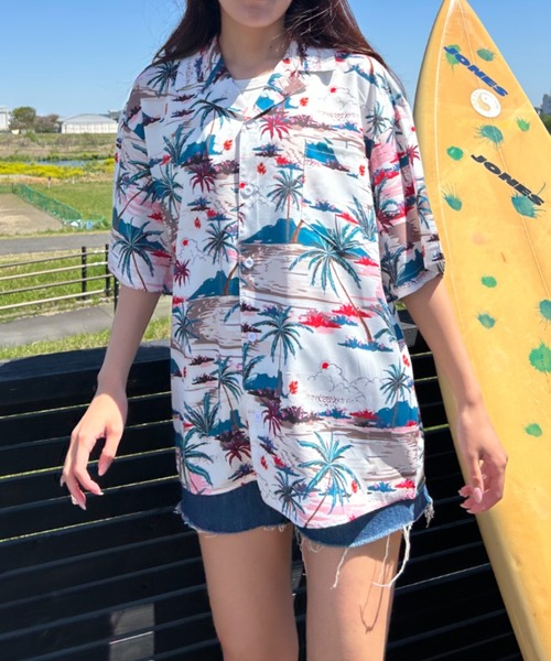 セール】hawaii パームツリーパターン アロハシャツ 夏服（シャツ
