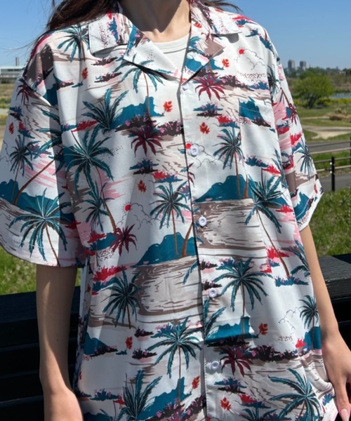セール】hawaii パームツリーパターン アロハシャツ 夏服(シャツ セール】hawaii パームツリーパターン アロハシャツ 夏服(シャツ