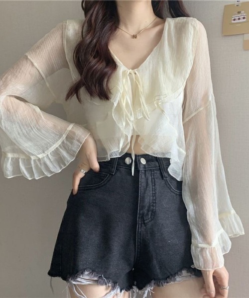 SPIGA(スピーガ)の「衿袖フリルシフォンはおりブラウス(シャツ/ブラウス・レディース・ホワイト/ベージュ・SMALL/MEDIUM/LARGE/X-LARGE)」の3枚目の写真