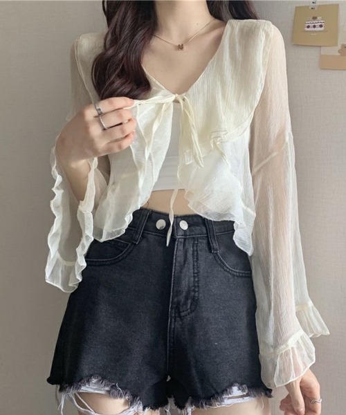SPIGA(スピーガ)の「衿袖フリルシフォンはおりブラウス(シャツ/ブラウス・レディース・ホワイト/ベージュ・SMALL/MEDIUM/LARGE/X-LARGE)」の4枚目の写真