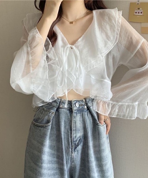 SPIGA(スピーガ)の「衿袖フリルシフォンはおりブラウス(シャツ/ブラウス・レディース・ホワイト/ベージュ・SMALL/MEDIUM/LARGE/X-LARGE)」の10枚目の写真