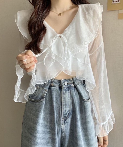 SPIGA(スピーガ)の「衿袖フリルシフォンはおりブラウス(シャツ/ブラウス・レディース・ホワイト/ベージュ・SMALL/MEDIUM/LARGE/X-LARGE)」の11枚目の写真