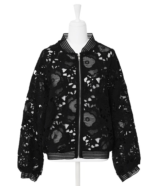 Narcissus（ナルシス）の「レースブルゾン　フラワー刺繍　シアーブルゾン　日焼け対策（ブルゾン・レディース・ホワイト/ブラック・FREE）」の2枚目の写真