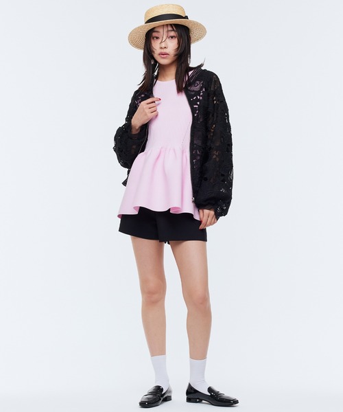 Narcissus（ナルシス）の「レースブルゾン　フラワー刺繍　シアーブルゾン　日焼け対策（ブルゾン・レディース・ホワイト/ブラック・FREE）」の5枚目の写真