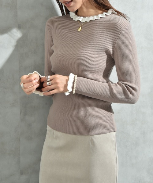 INTERPLANET（インタープラネット）の「フリル使いリブプルオーバー（ニット/セーター・レディース・ベージュ/ブラック/グレー・LARGE/MEDIUM）」の18枚目の写真