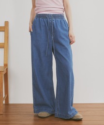 MERLOT | 【ウエストゴム】ウォッシュワイドデニムイージーパンツ(デニムパンツ)