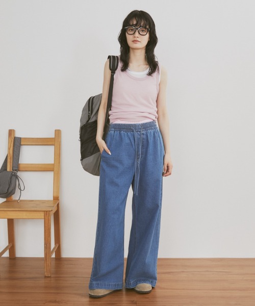 MERLOT(メルロー)の「【ウエストゴム】ウォッシュワイドデニムイージーパンツ(デニムパンツ・レディース・ブルー・FREE)」の3枚目の写真