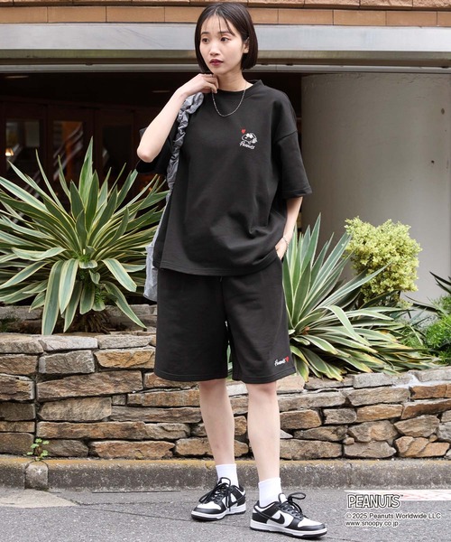 PEANUTS（ピーナッツ）の「【PEANUTS / SNOOPY】別注 ピーナッツ スヌーピー セットアップ ワンポイントハート刺繍 オーバーサイズ 半袖プルオーバースウェット＆ショートパンツ（セットアップ・レディース・ライトピンク/オートミール/スミクロ/ネイビー・M/L）」の21枚目の写真