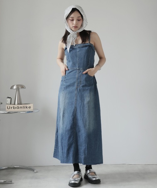 Girly Doll(ガーリードール)の「デニムキャミソールワンピース(ワンピース・レディース・ブラック/ブルー・S/M/L)」の8枚目の写真
