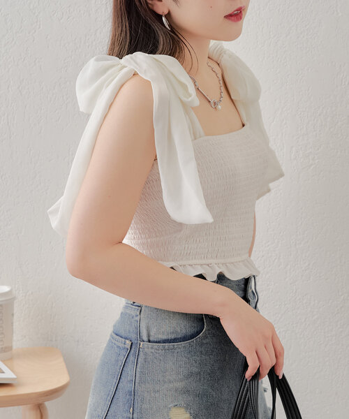 chico 水着　肩リボンBACK開きTOPS チコ Chico（チコ）の「【水着/トップス】肩リボンBACK開きTOPS（水着