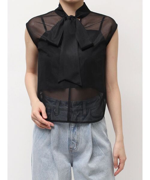 LAGUNAMOON（ラグナムーン）の「2WAYメッシュボウタイブラウス（シャツ/ブラウス・レディース・ブラック/アイボリー・FREE）」の4枚目の写真