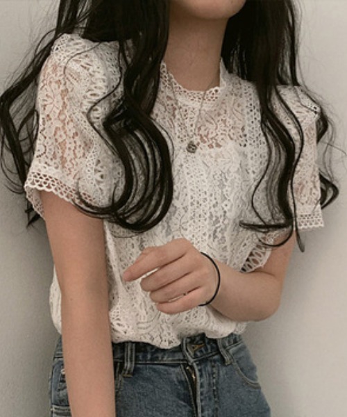 deux amour(ドゥーザムール)の「シアーレース半袖トップス(その他トップス・レディース・アイボリー/ホワイト/ピンク/ブラック・FREE)」の2枚目の写真
