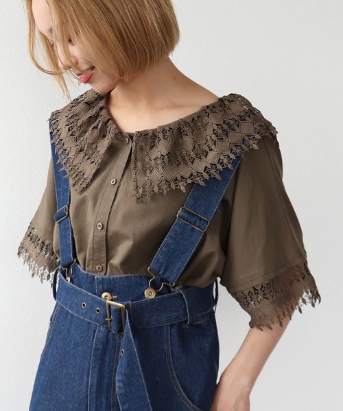 Three Four Time（ｽﾘｰﾌｫｰﾀｲﾑ）の「レースカラーブラウス（シャツ/ブラウス・レディース・ブラック/ホワイト/ブラウン・FREE）」の3枚目の写真