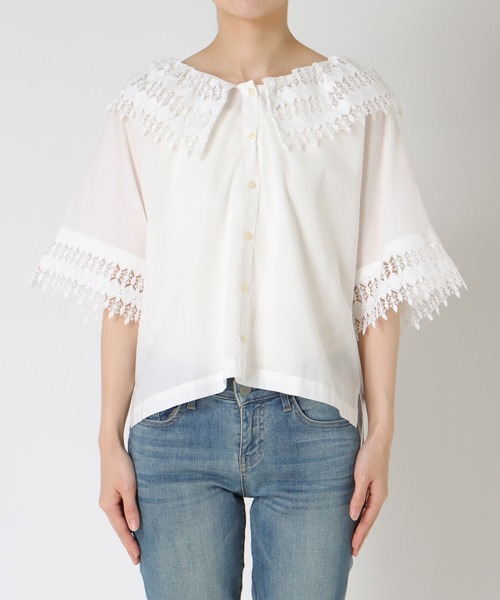 Three Four Time（ｽﾘｰﾌｫｰﾀｲﾑ）の「レースカラーブラウス（シャツ/ブラウス・レディース・ブラック/ホワイト/ブラウン・FREE）」の9枚目の写真