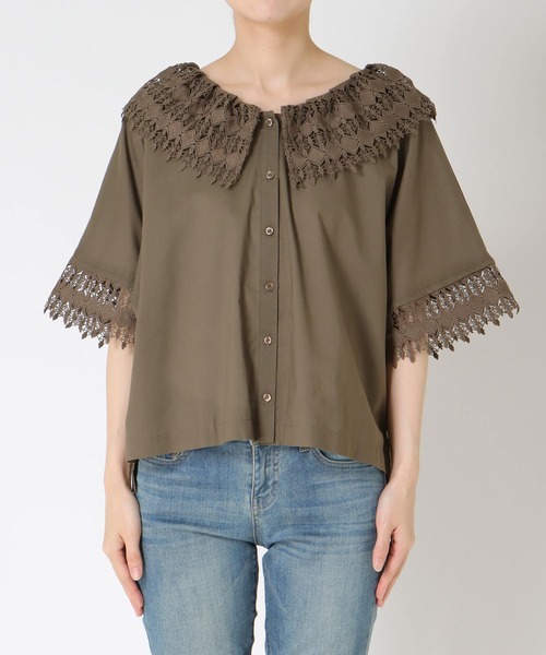 Three Four Time（ｽﾘｰﾌｫｰﾀｲﾑ）の「レースカラーブラウス（シャツ/ブラウス・レディース・ブラック/ホワイト/ブラウン・FREE）」の5枚目の写真