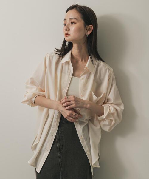 新品未使用 リネンインディゴフリルシャツ ソワ セール】リネンライクショルダースリットシャツ（シャツ/ブラウス