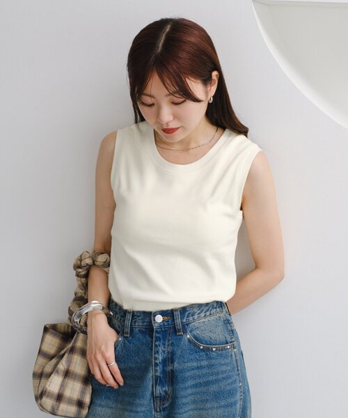 Kastane(カスタネ)の「【新色追加/カップ取り外し可】ピグメントカップ付きタンク(タンクトップ・レディース・ホワイト/ブラック/ブルー/ブラウン・FREE)」の2枚目の写真