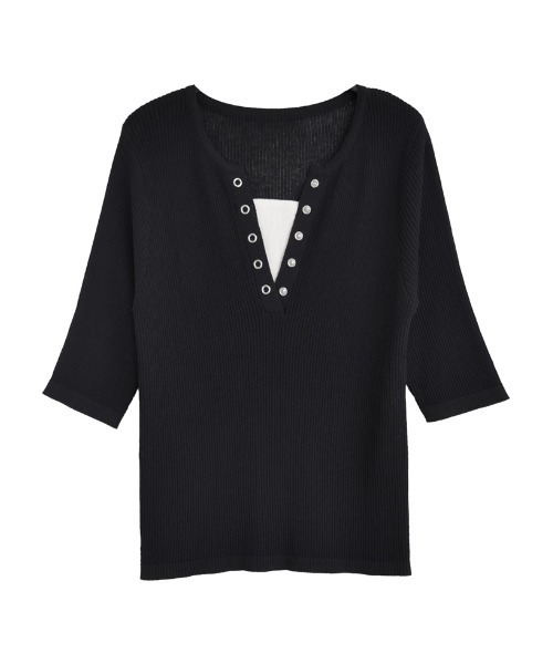 Re:EDIT（リエディ）の「[涼感]レーヨンブレンドシアーリブニットレイヤード風5分袖トップス（Tシャツ/カットソー・レディース・グレー/ブラック/ホワイト/ブラウン/ボルドー・MEDIUM/LARGE）」の15枚目の写真