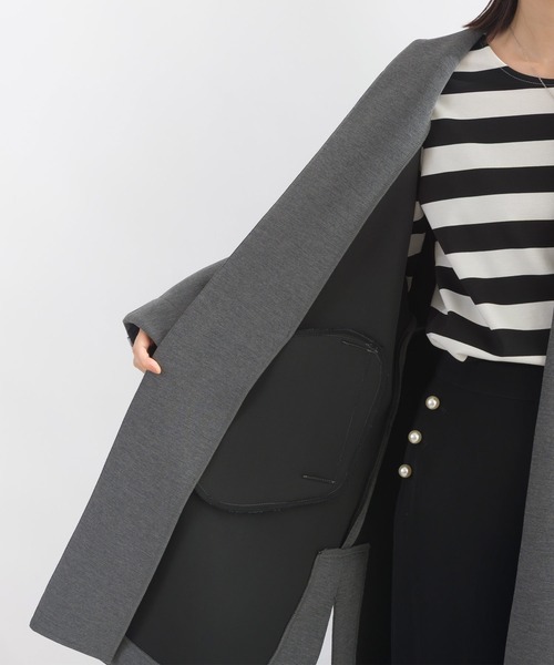 PICCIN PERLA（ピッチンペルラ）の「パールポケットコート（ノーカラーコート・レディース・ブラック/チャコールグレー/ネイビー/オフホワイト・M）」の18枚目の写真