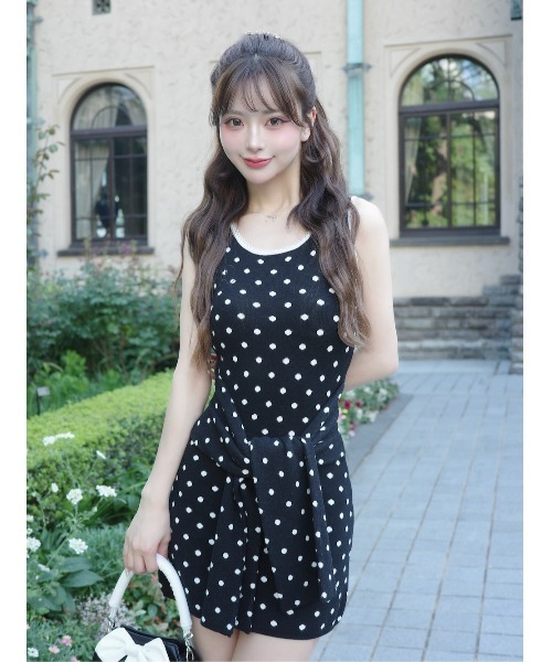 ウエストマークドットニットミニワンピース BRK FREE ウエストマークドットニットミニワンピース（ワンピース