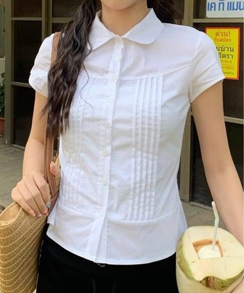 HALEY PESCA（ヘーリーペスカ）の「HALEY PESCA/ショートスリーブ　襟付きコンパクトブラウス（シャツ/ブラウス・レディース・ピンク/ホワイト・MEDIUM/SMALL）」の5枚目の写真
