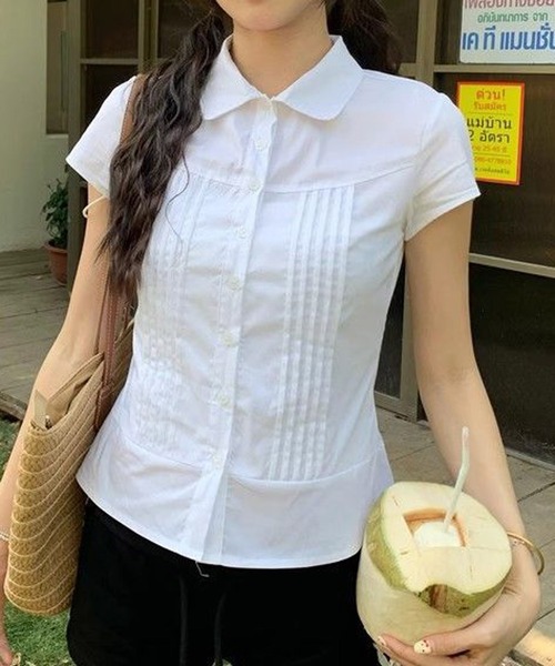 HALEY PESCA（ヘーリーペスカ）の「HALEY PESCA/ショートスリーブ　襟付きコンパクトブラウス（シャツ/ブラウス・レディース・ピンク/ホワイト・MEDIUM/SMALL）」の3枚目の写真