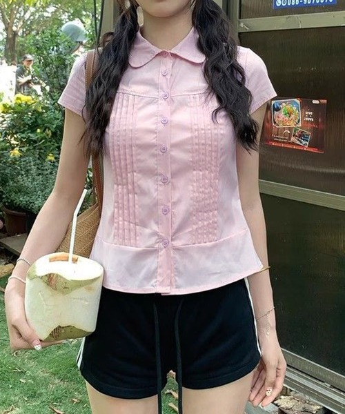 HALEY PESCA（ヘーリーペスカ）の「HALEY PESCA/ショートスリーブ　襟付きコンパクトブラウス（シャツ/ブラウス・レディース・ピンク/ホワイト・MEDIUM/SMALL）」の15枚目の写真
