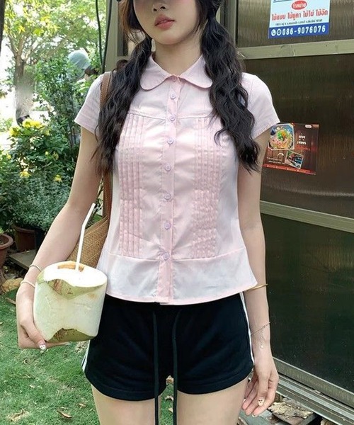 HALEY PESCA（ヘーリーペスカ）の「HALEY PESCA/ショートスリーブ　襟付きコンパクトブラウス（シャツ/ブラウス・レディース・ピンク/ホワイト・MEDIUM/SMALL）」の12枚目の写真