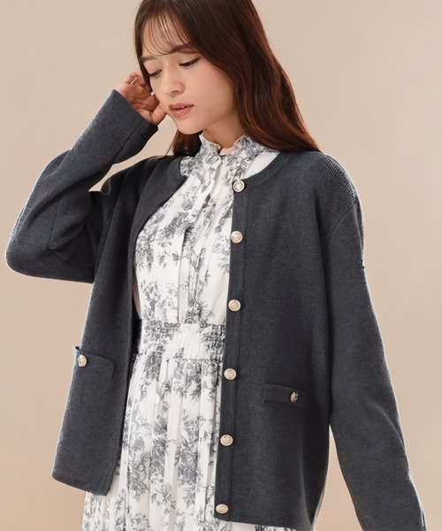 MACPHEE グレー ニットジャケット　金ボタンカーディガン セール】WEB限定 2025秋冬新作 金ボタンニットジャケット