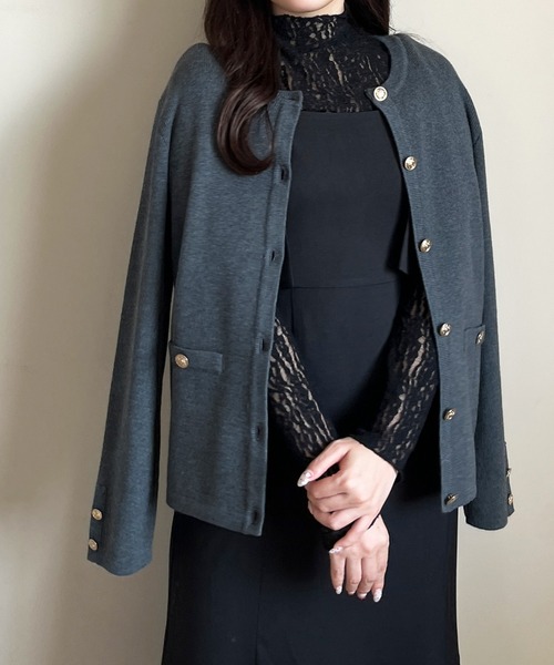 MISCH MASCH（ミッシュマッシュ）の「WEB限定 金ボタンニットジャケット（カーディガン/ボレロ・レディース・グレー/ベージュ/ホワイト・ﾌﾘ-）」の9枚目の写真