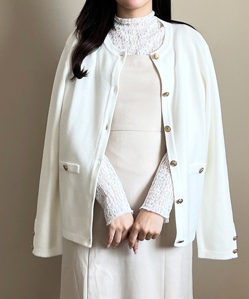 MISCH MASCH（ミッシュマッシュ）の「WEB限定 金ボタンニットジャケット（カーディガン/ボレロ・レディース・グレー/ベージュ/ホワイト・ﾌﾘ-）」の7枚目の写真