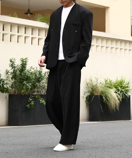 Cloudstyle】ノーカラージャケット&タックワイドスラックス スーツ