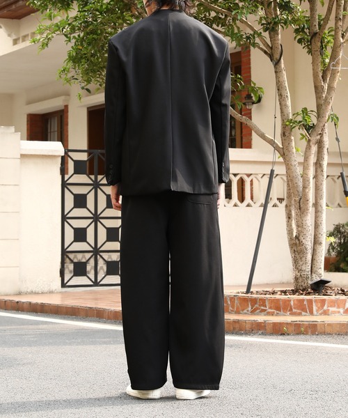 Cloudstyle】ノーカラージャケット&タックワイドスラックス スーツ